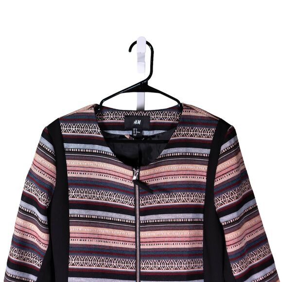 H&M Womens Jacket Striped Navajo Aztec Full Zip Stretch Boho Long Sleeve Size 16 - Picture 5 of 9
